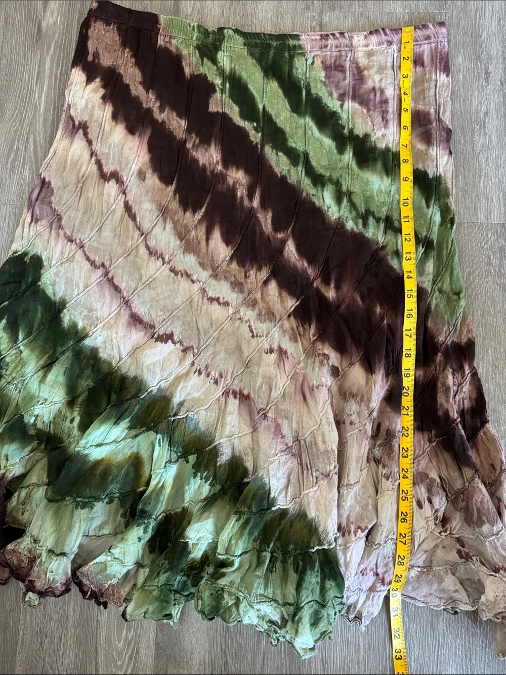 Tie-Dye Crinkle Skirt - Green, Brown & Pink - Picture 11 of 11
